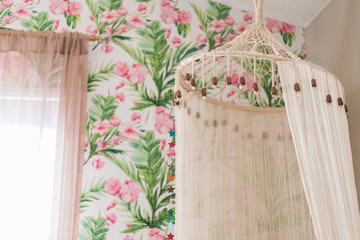 Boho curtain in pink room