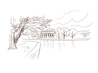 Obraz premium Stuttgart Germany Europe vector sketch city illustration line art