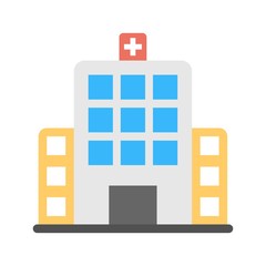 Hospital icon in flat style. Clinic building, healthcare, medical symbols. Perfect health center sign for modern digital and print media.