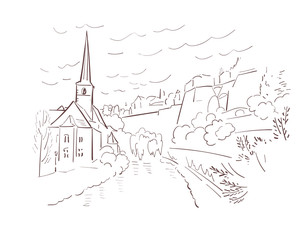 Naklejka premium Luxembourg Europe vector sketch city illustration line art