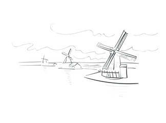 Amsterdam Netherlands Europe vector sketch city illustration line art