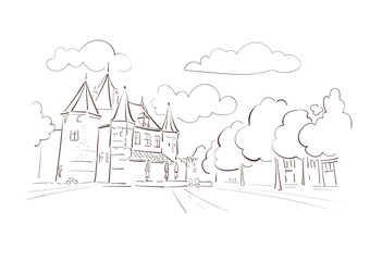 Amsterdam Netherlands Europe vector sketch city illustration line art
