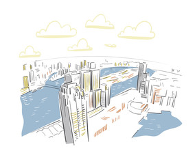 Rotterdam Netherlands Europe vector sketch city illustration line art
