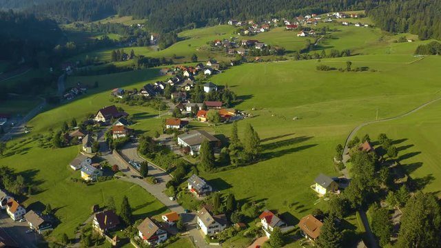 Aerial view of the village Röt in Germany in the black forest on a sunny day in summer.