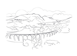 Scotland Europe vector sketch landscape illustration line art