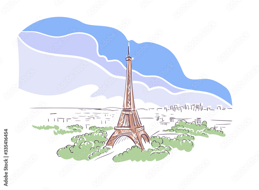 Wall mural Paris France Europe vector sketch city illustration line art