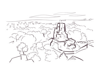 Nimes France Europe vector sketch city illustration line art