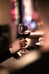 Hand holding a wine glass.