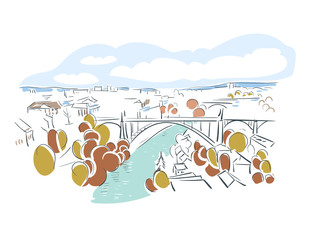 Bern Switzerland Europe vector sketch city illustration line art