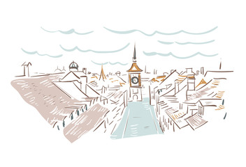 Fototapeta premium Bern Switzerland Europe vector sketch city illustration line art