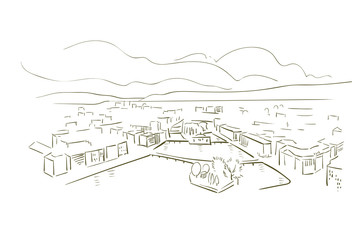 Geneva Switzerland Europe vector sketch city illustration line art