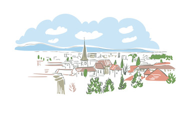 Koniz Switzerland Europe vector sketch city illustration line art