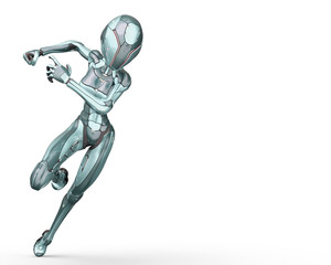 alien girl from the space in a pink suit on white background