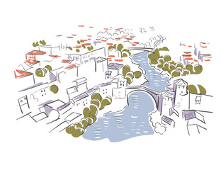 Mostar Bosnia and Herzegovina Europe vector sketch city illustration line art