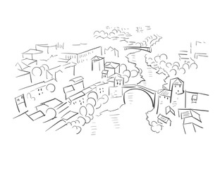 Mostar Bosnia and Herzegovina Europe vector sketch city illustration line art
