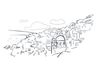 Santotini island Greece Europe vector sketch city illustration line art