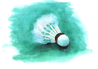 Shuttlecock for Badminton Watercolor Illustration Hand Drawing