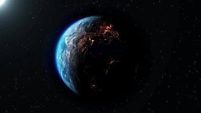 Realistic Motion Graphics of Planet Earth Rotating in the Night Starfield Intros, Endings, Logo Presentation, Background