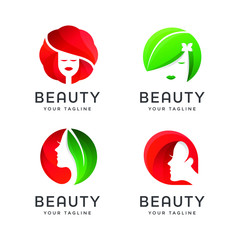 beauty or fashion logo design template, beautiful woman vector illustration