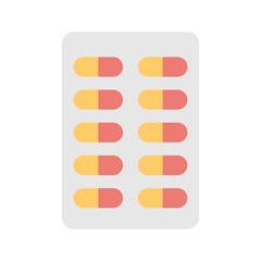 Medical pills packet flat icon illustration. Pillpack, medicine kit, drug symbol.