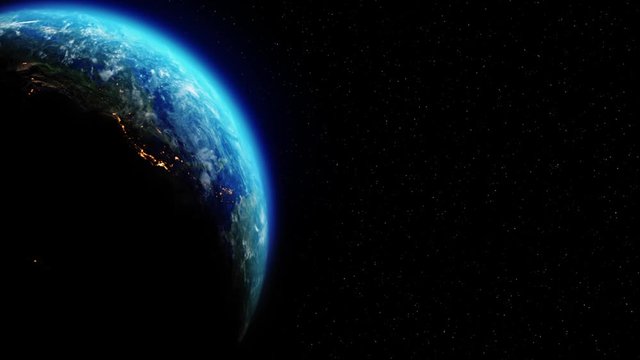 Realistic Motion Graphics of Planet Earth Rotating in the Night Starfield Intros, Endings, Logo Presentation, Background