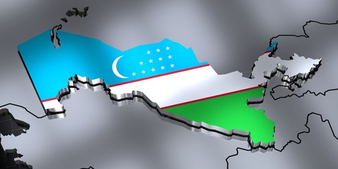 Uzbekistan - borders and flag - 3D illustration