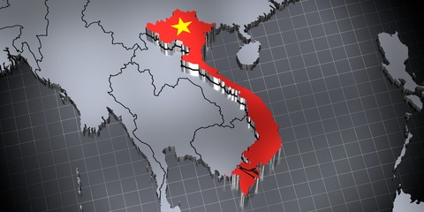 Vietnam - borders and flag - 3D illustration