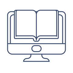 desktop computer with book , line style icon