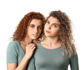 Beautiful young women on white background