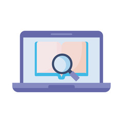 open laptop with icons of online education