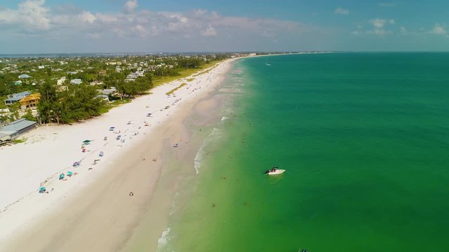 Peaceful drone shot of Anna Maria Island on Florida's gulf coast