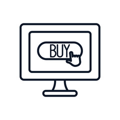 shopping online concept, computer with buy button and hand cursor icon, line style