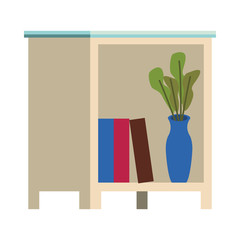 wooden drawer with books and houseplant