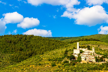 Fototapeta na wymiar Scenic sunny Pissignano mountain view in Pissignano, Province of Perugia, Umbria Region, Italy