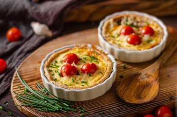 Homemade cheese quiche with garlic
