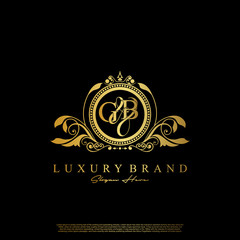 G & B / GB logo initial vector mark. Initial letter G and B GB logo luxury vector mark, gold color elegant classical symmetric curves decor.