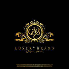 G & G / GG logo initial vector mark. Initial letter G and G GG logo luxury vector mark, gold color elegant classical symmetric curves decor.