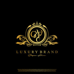 G & F / GF logo initial vector mark. Initial letter G and F GF logo luxury vector mark, gold color elegant classical symmetric curves decor.
