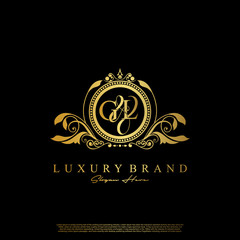 G & L / GL logo initial vector mark. Initial letter G and L GL logo luxury vector mark, gold color elegant classical symmetric curves decor.