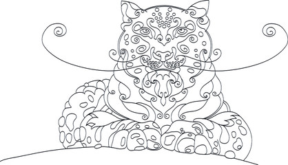 Stylized outline drawing of a snow leopard