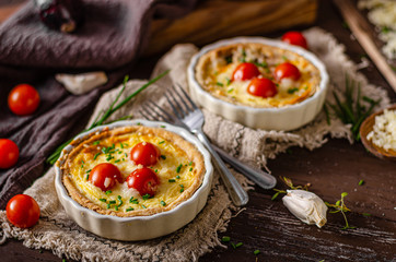 Homemade cheese quiche with garlic