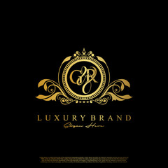 G & R / GR logo initial vector mark. Initial letter G and R GR logo luxury vector mark, gold color elegant classical symmetric curves decor.