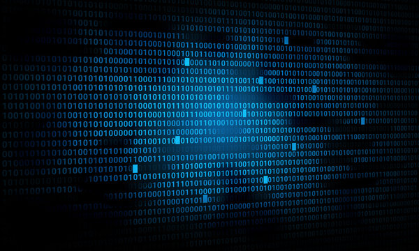 Digital Binary Code on Dark Blue Background. Data Breach