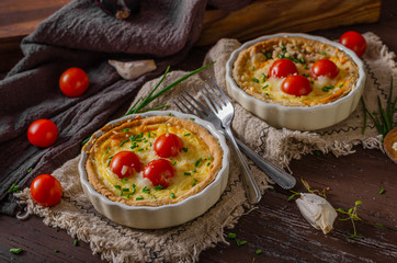 Homemade cheese quiche with garlic
