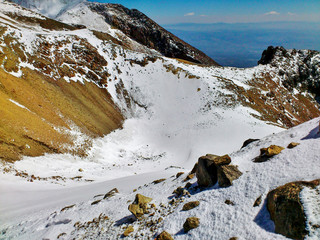 Glaciar del volcan Iztaccihuatl, nieve hielo, frio.