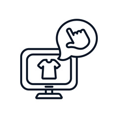 shopping online concept, computer with tshirt and hand cursor icon, line style