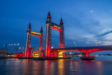 The iconic drawbridge located across the river in Terengganu, Malaysia.