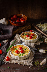 Homemade cheese quiche with garlic