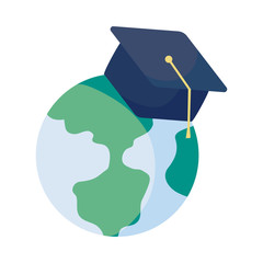 earth globe with graduation cap on white background