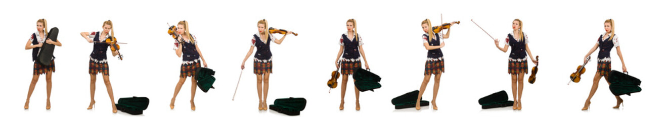 Fototapeta premium Woman violin player isolated on white
